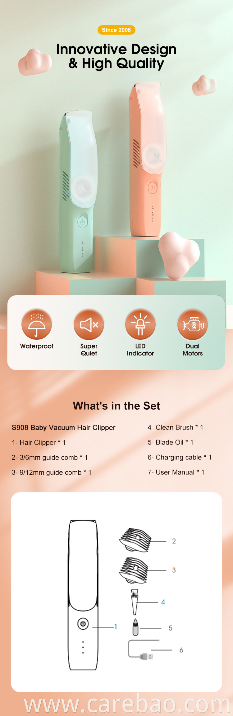 2022 Trending Hot Sale Electric Vacuum Hair Trimmer For Baby